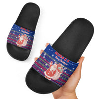 Haiti Christmas Slide Sandals with Blue Red Xmas Santa Snowflake and Map - Wonder Print Shop