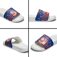 Haiti Christmas Slide Sandals with Blue Red Xmas Santa Snowflake and Map - Wonder Print Shop