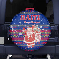 Haiti Christmas Spare Tire Cover with Blue Red Xmas Santa Snowflake and Map - Wonder Print Shop