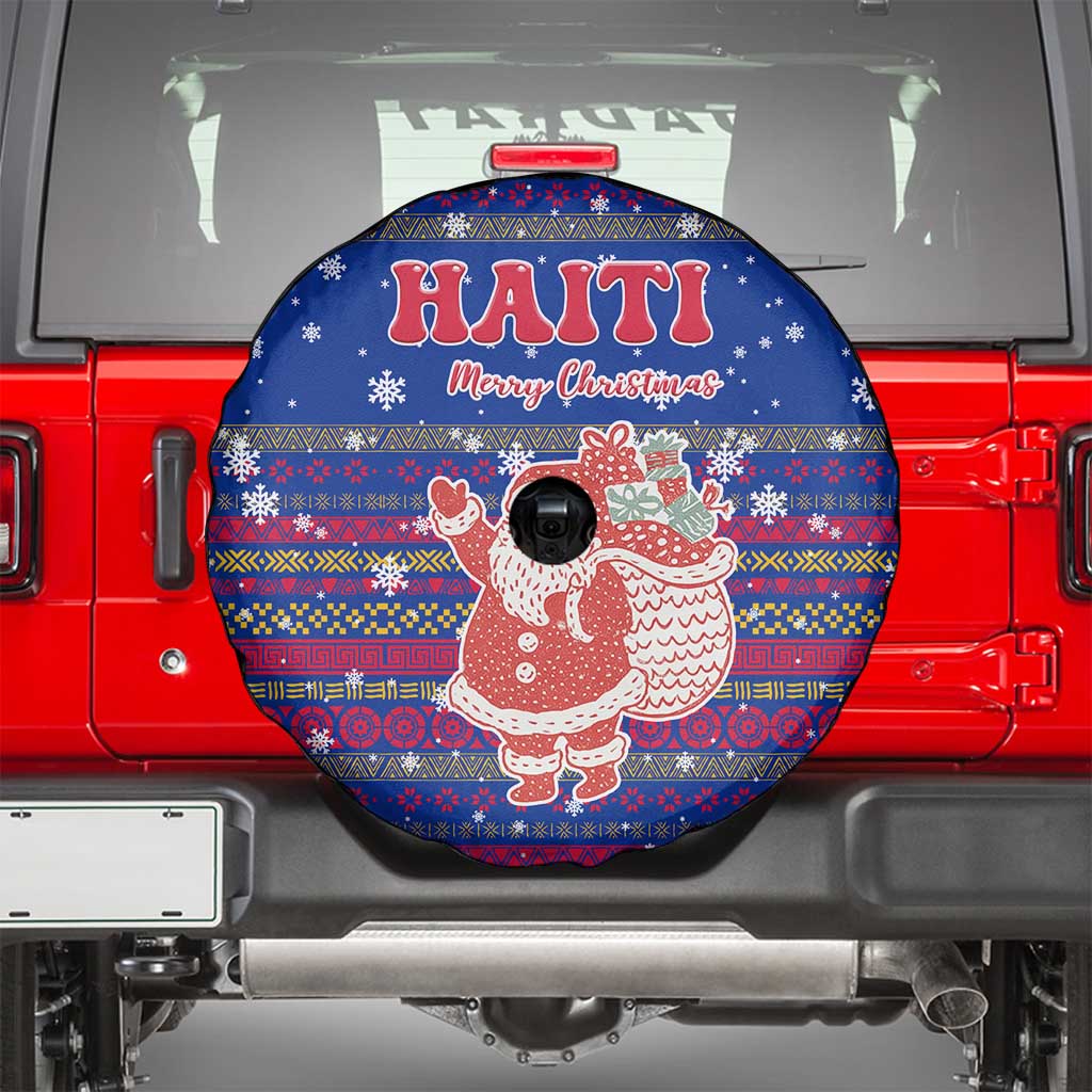 Haiti Christmas Spare Tire Cover with Blue Red Xmas Santa Snowflake and Map - Wonder Print Shop
