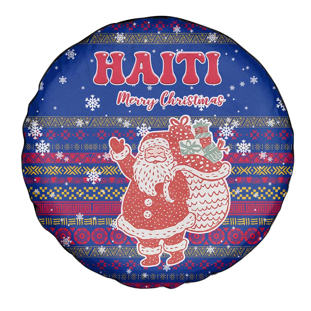 Haiti Christmas Spare Tire Cover with Blue Red Xmas Santa Snowflake and Map - Wonder Print Shop