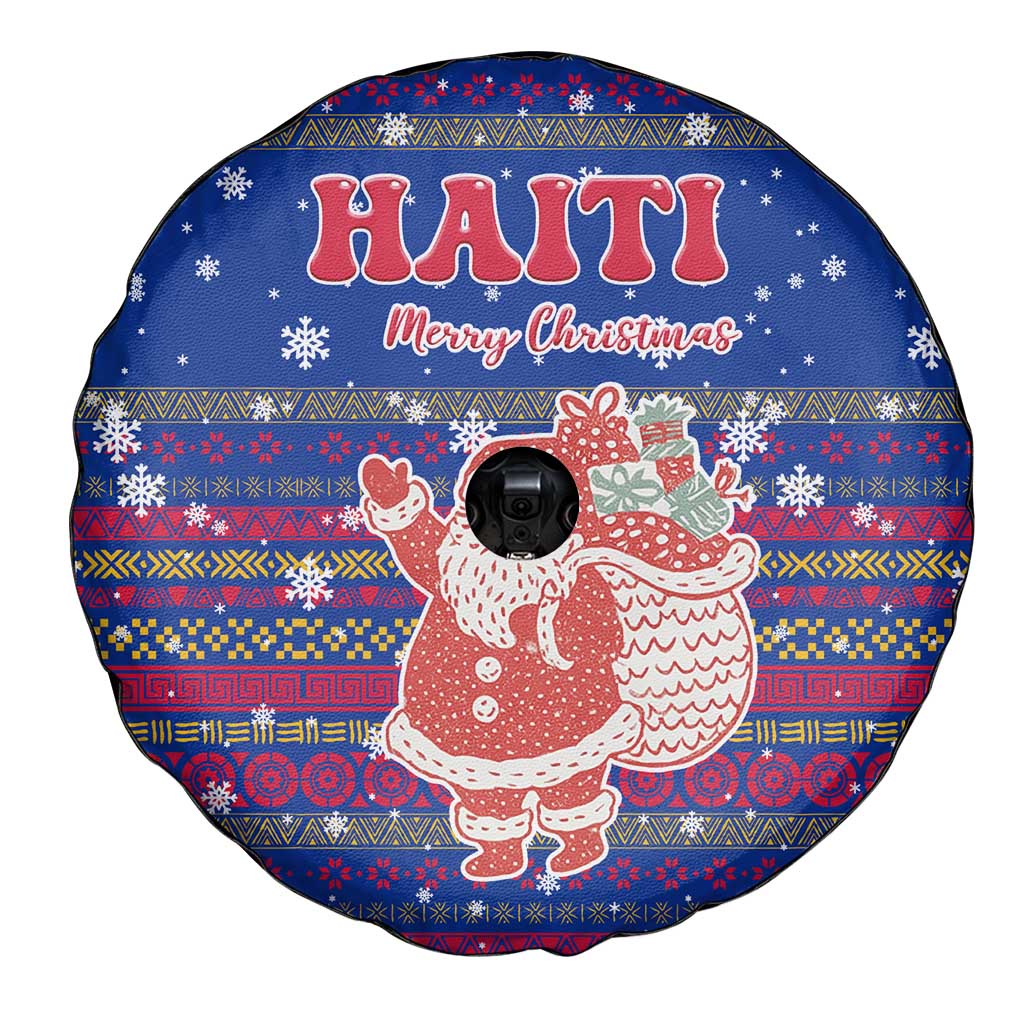 Haiti Christmas Spare Tire Cover with Blue Red Xmas Santa Snowflake and Map - Wonder Print Shop