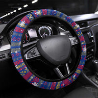 Haiti Christmas Steering Wheel Cover with Blue Red Xmas Santa Snowflake and Map - Wonder Print Shop