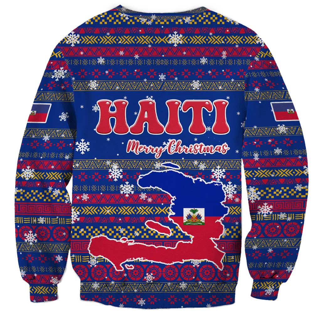 Haiti Christmas Sweatshirt with Blue Red Xmas Santa Snowflake and Map - Wonder Print Shop