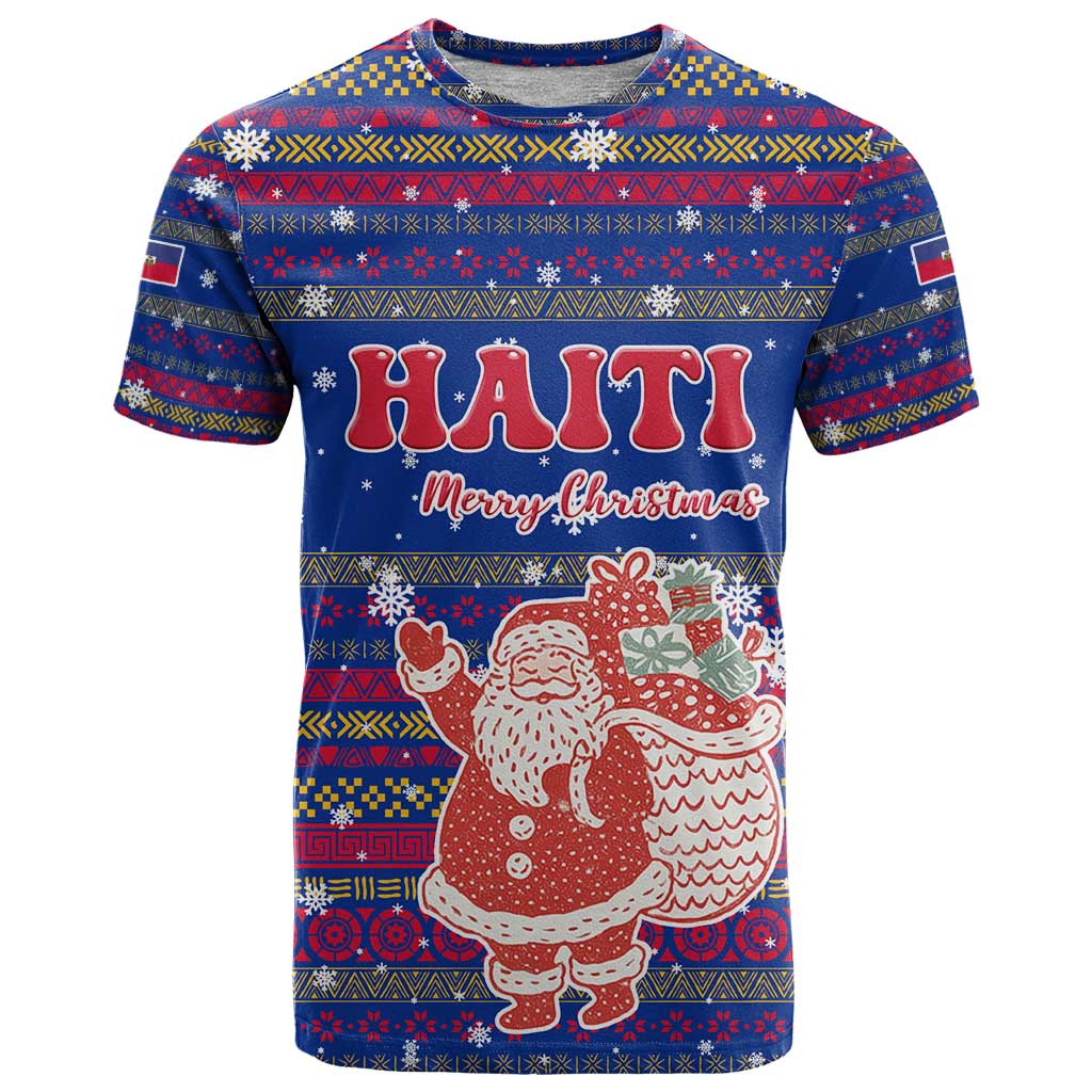 Haiti Christmas T Shirt with Blue Red Xmas Santa Snowflake and Map - Wonder Print Shop