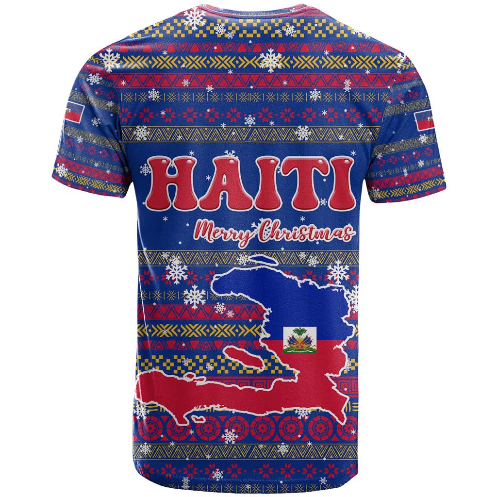 Haiti Christmas T Shirt with Blue Red Xmas Santa Snowflake and Map - Wonder Print Shop