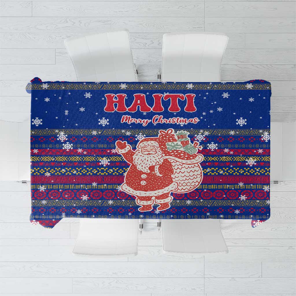 Haiti Christmas Tablecloth with Blue Red Xmas Santa Snowflake and Map - Wonder Print Shop