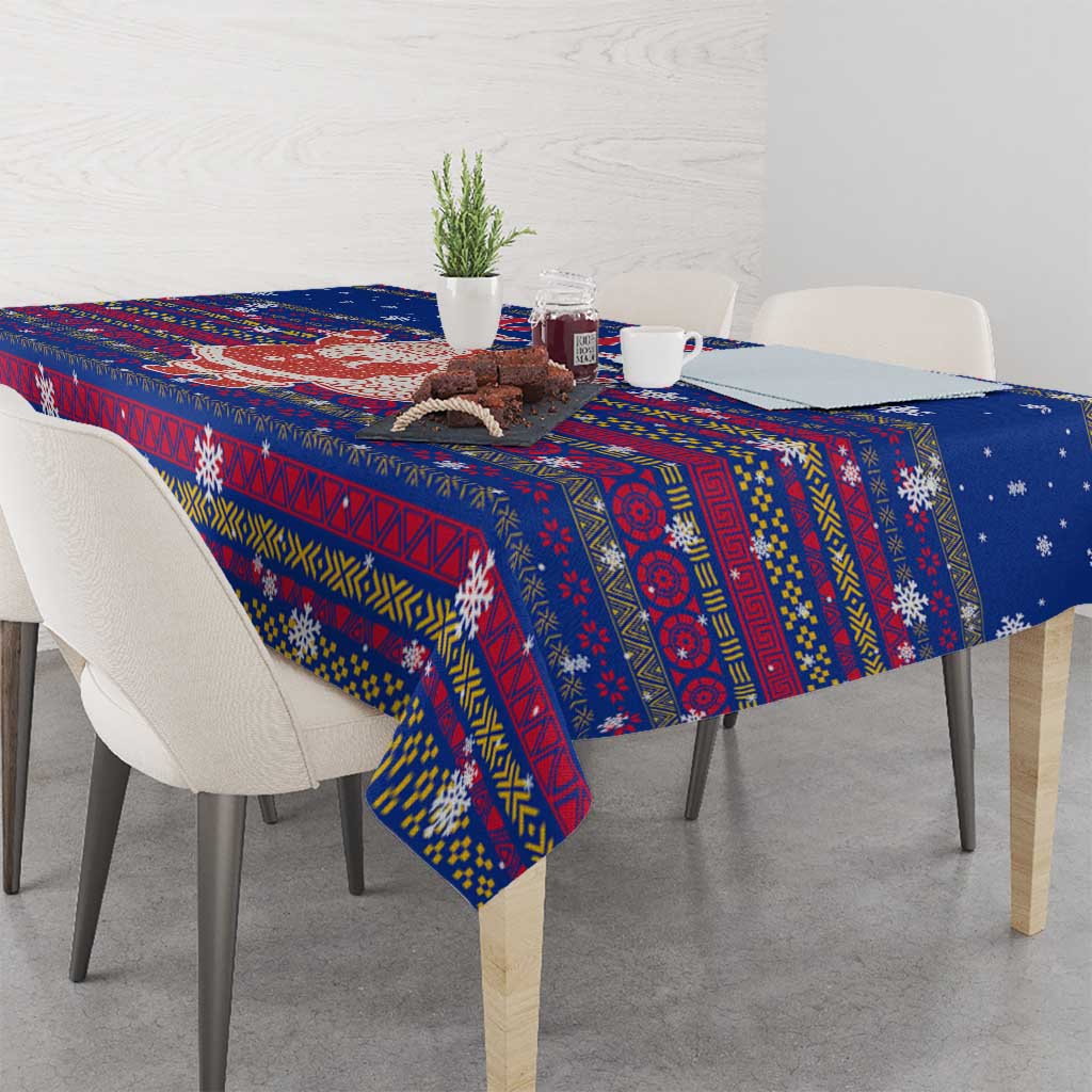 Haiti Christmas Tablecloth with Blue Red Xmas Santa Snowflake and Map - Wonder Print Shop
