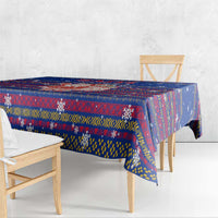 Haiti Christmas Tablecloth with Blue Red Xmas Santa Snowflake and Map - Wonder Print Shop