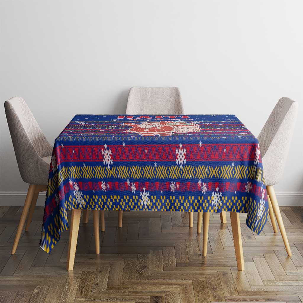 Haiti Christmas Tablecloth with Blue Red Xmas Santa Snowflake and Map - Wonder Print Shop