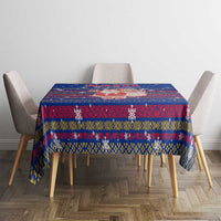 Haiti Christmas Tablecloth with Blue Red Xmas Santa Snowflake and Map - Wonder Print Shop
