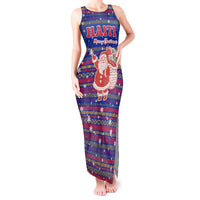 Haiti Christmas Tank Maxi Dress with Blue Red Xmas Santa Snowflake and Map - Wonder Print Shop