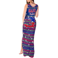 Haiti Christmas Tank Maxi Dress with Blue Red Xmas Santa Snowflake and Map - Wonder Print Shop