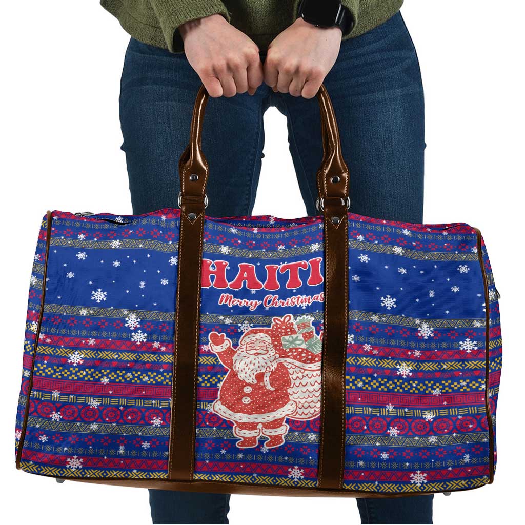 Haiti Christmas Travel Bag with Blue Red Xmas Santa Snowflake and Map - Wonder Print Shop