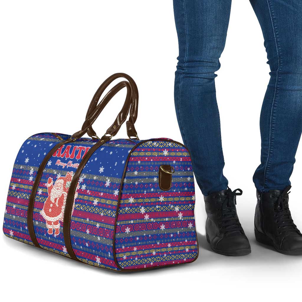 Haiti Christmas Travel Bag with Blue Red Xmas Santa Snowflake and Map - Wonder Print Shop