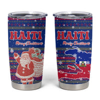 Haiti Christmas Tumbler Cup with Blue Red Xmas Santa Snowflake and Map - Wonder Print Shop