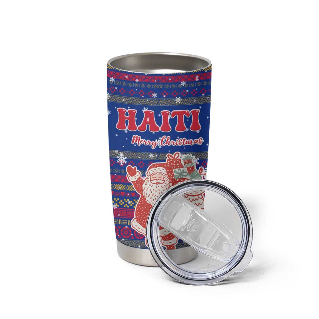 Haiti Christmas Tumbler Cup with Blue Red Xmas Santa Snowflake and Map - Wonder Print Shop