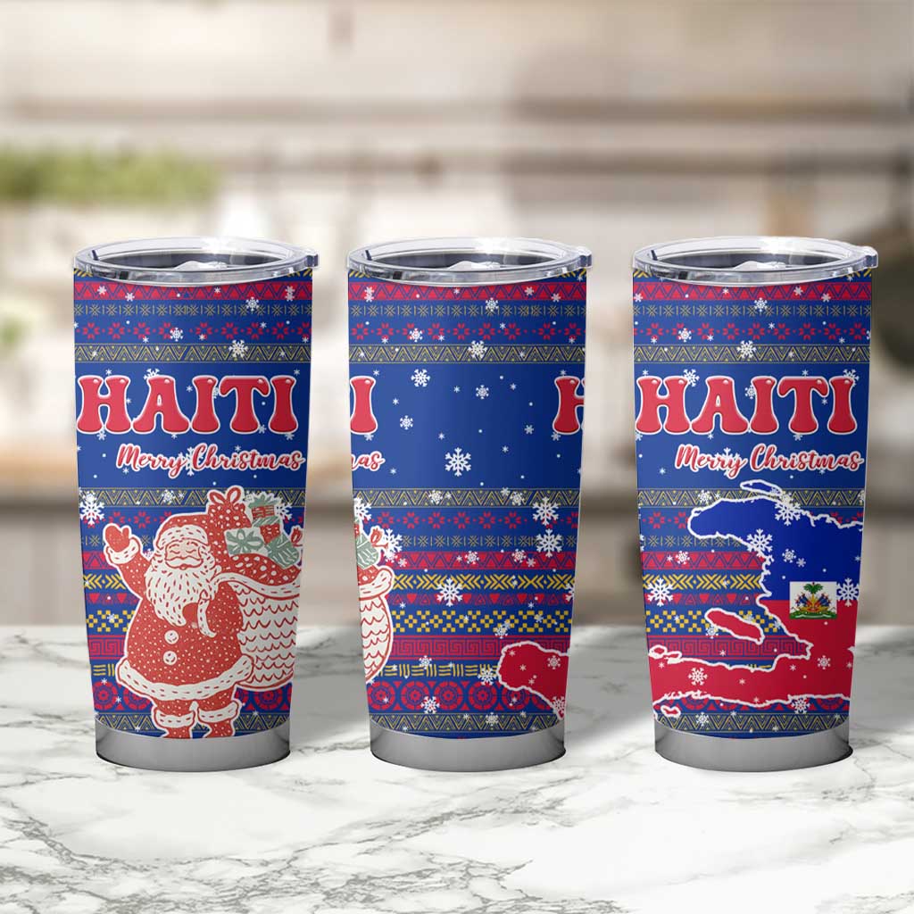 Haiti Christmas Tumbler Cup with Blue Red Xmas Santa Snowflake and Map - Wonder Print Shop