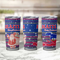 Haiti Christmas Tumbler Cup with Blue Red Xmas Santa Snowflake and Map - Wonder Print Shop