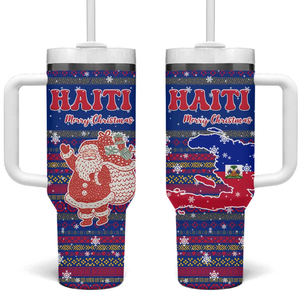 Haiti Christmas Tumbler With Handle with Blue Red Xmas Santa Snowflake and Map - Wonder Print Shop