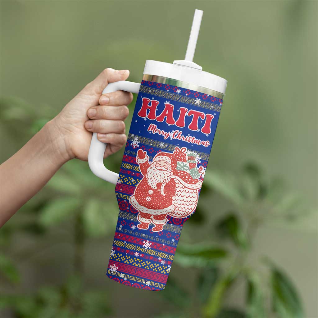 Haiti Christmas Tumbler With Handle with Blue Red Xmas Santa Snowflake and Map - Wonder Print Shop