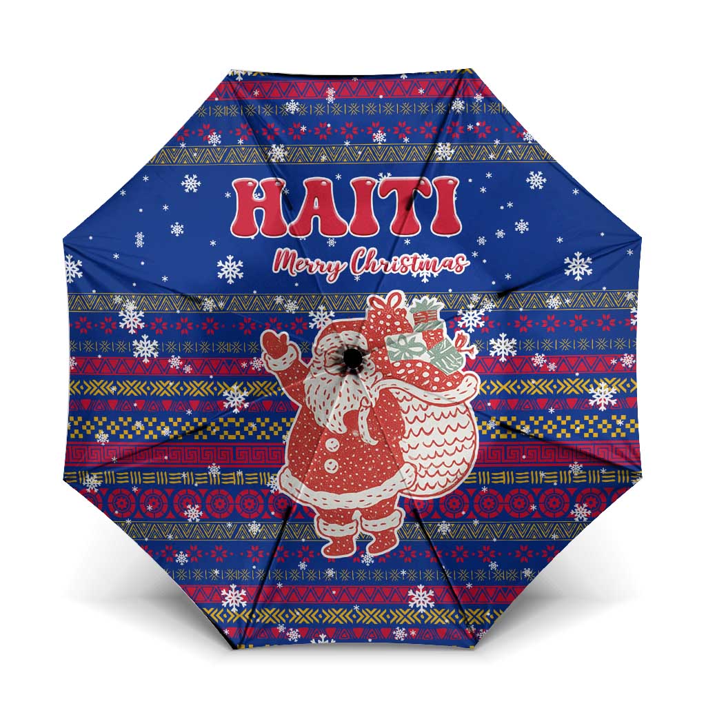 Haiti Christmas Umbrella with Blue Red Xmas Santa Snowflake and Map - Wonder Print Shop