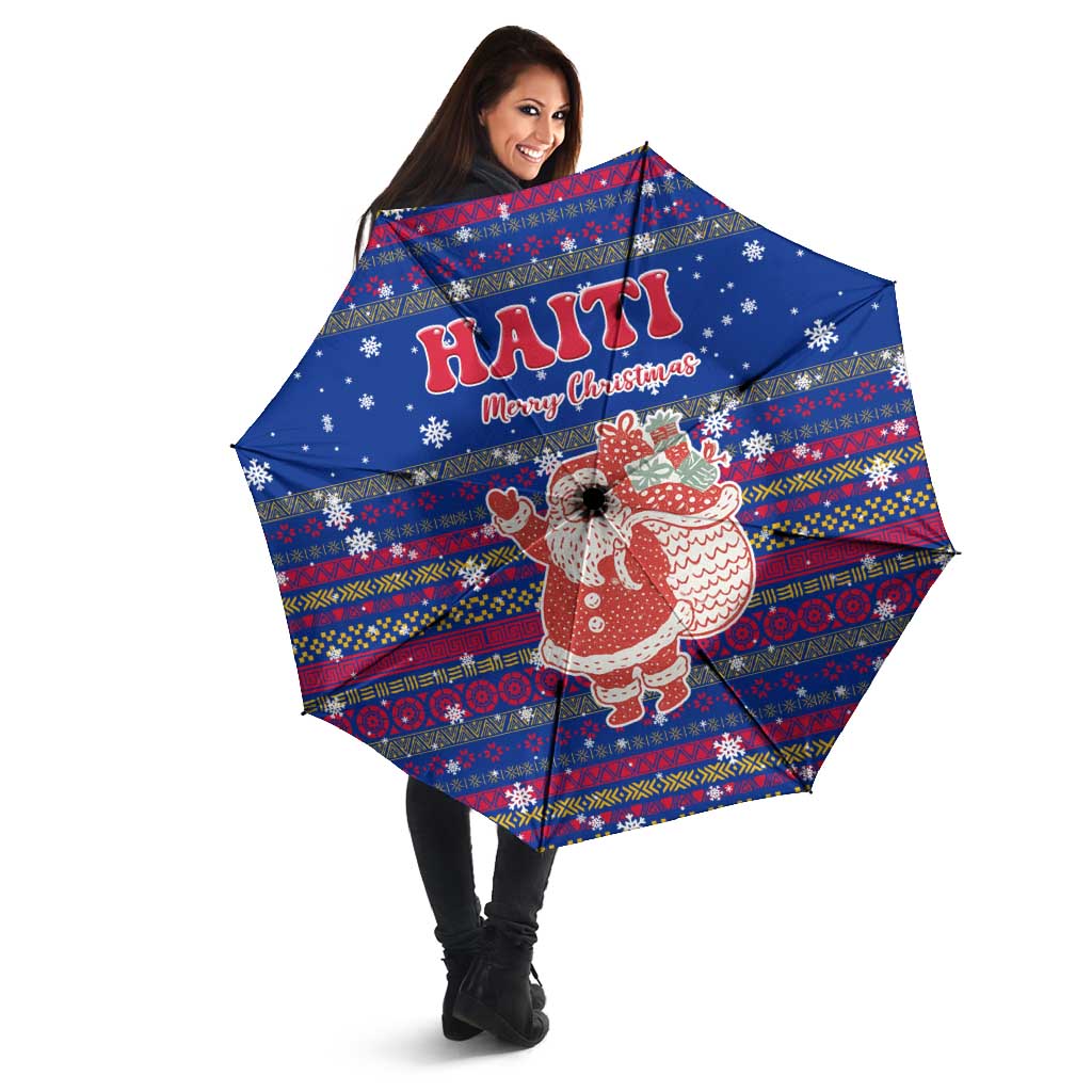 Haiti Christmas Umbrella with Blue Red Xmas Santa Snowflake and Map - Wonder Print Shop