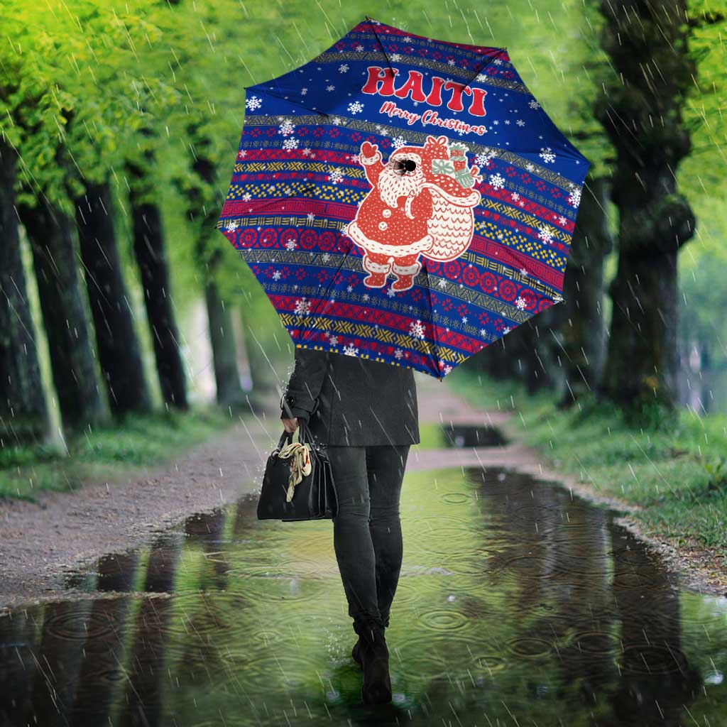 Haiti Christmas Umbrella with Blue Red Xmas Santa Snowflake and Map - Wonder Print Shop