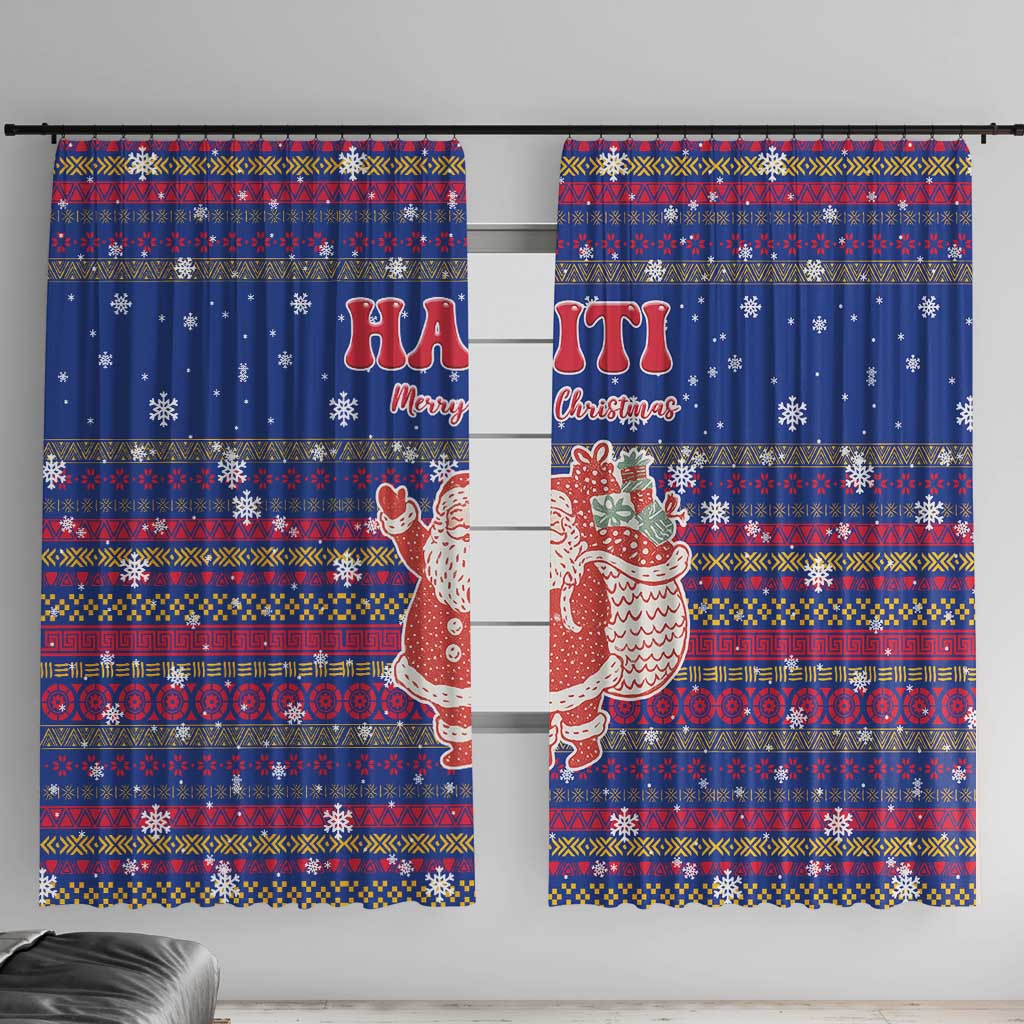 Haiti Christmas Window Curtain with Blue Red Xmas Santa Snowflake and Map - Wonder Print Shop