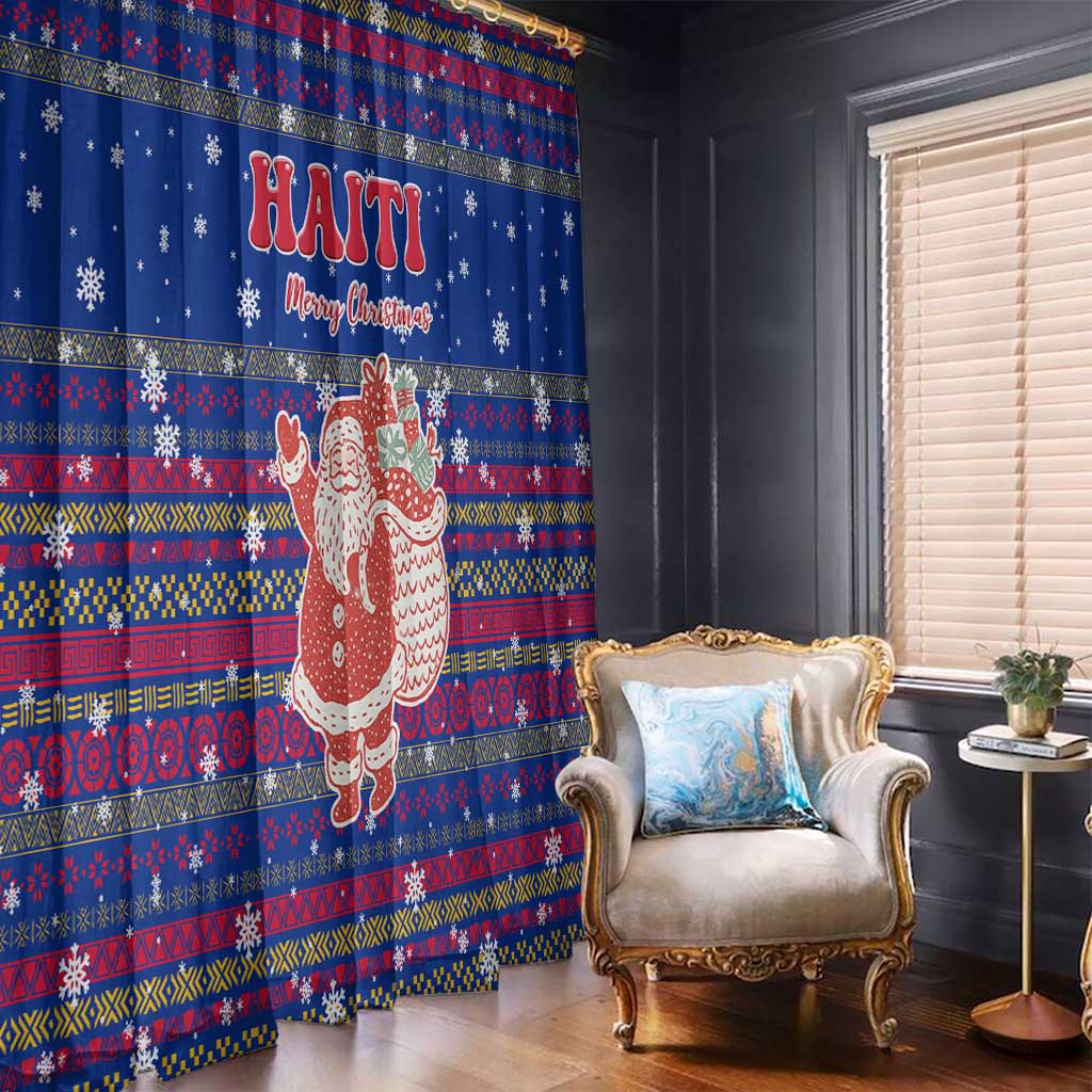 Haiti Christmas Window Curtain with Blue Red Xmas Santa Snowflake and Map - Wonder Print Shop