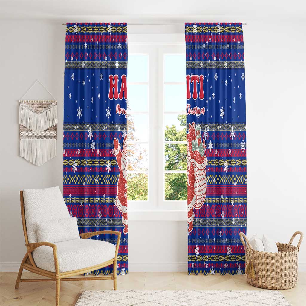 Haiti Christmas Window Curtain with Blue Red Xmas Santa Snowflake and Map - Wonder Print Shop
