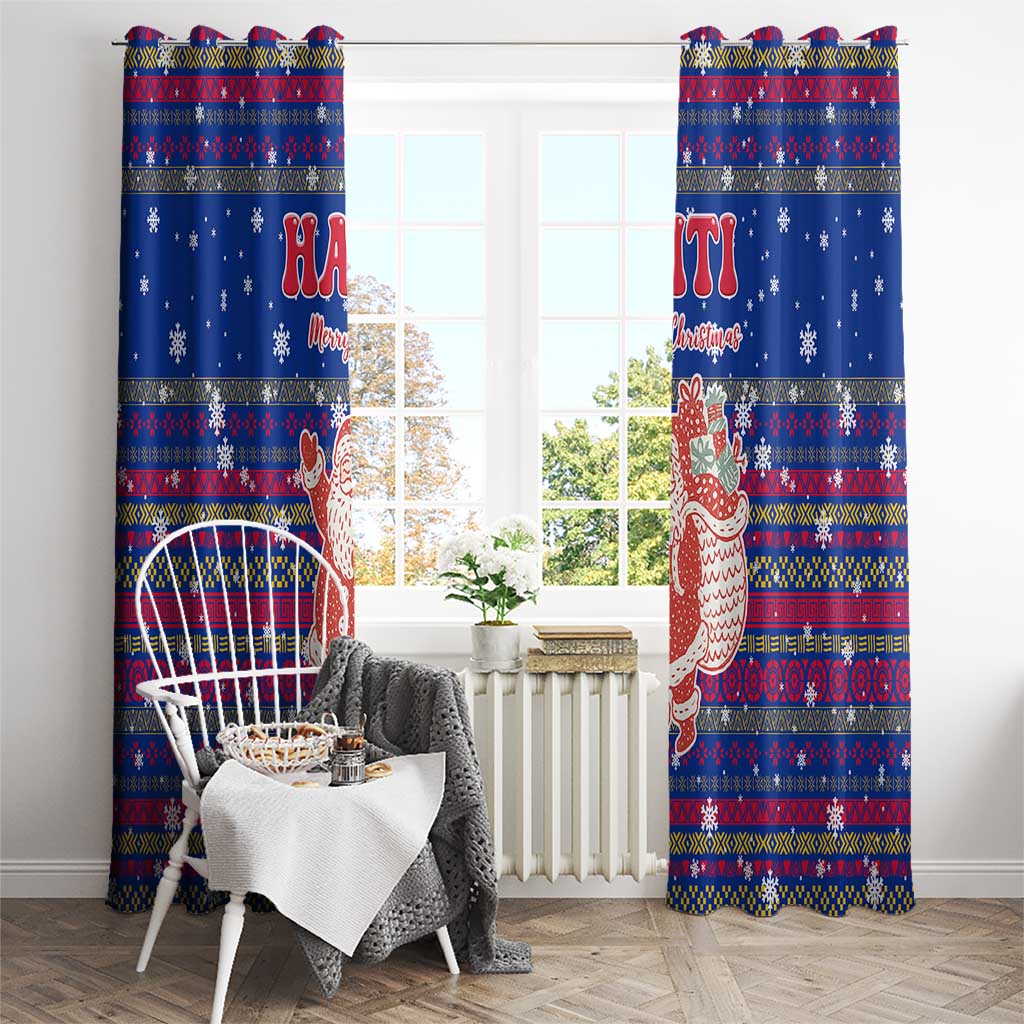 Haiti Christmas Window Curtain with Blue Red Xmas Santa Snowflake and Map - Wonder Print Shop