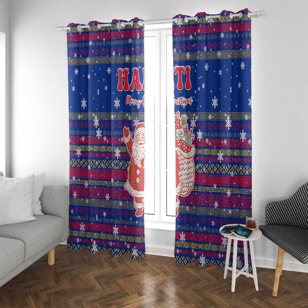 Haiti Christmas Window Curtain with Blue Red Xmas Santa Snowflake and Map - Wonder Print Shop