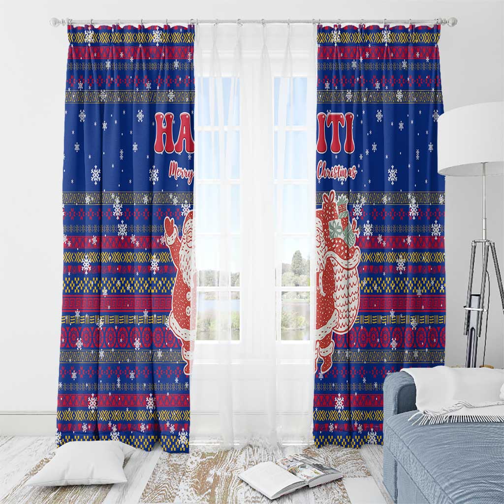 Haiti Christmas Window Curtain with Blue Red Xmas Santa Snowflake and Map - Wonder Print Shop