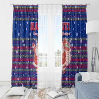 Haiti Christmas Window Curtain with Blue Red Xmas Santa Snowflake and Map - Wonder Print Shop