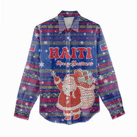 Haiti Christmas Women Casual Shirt with Blue Red Xmas Santa Snowflake and Map - Wonder Print Shop