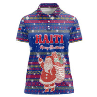 Haiti Christmas Women Polo Shirt with Blue Red Xmas Santa Snowflake and Map - Wonder Print Shop