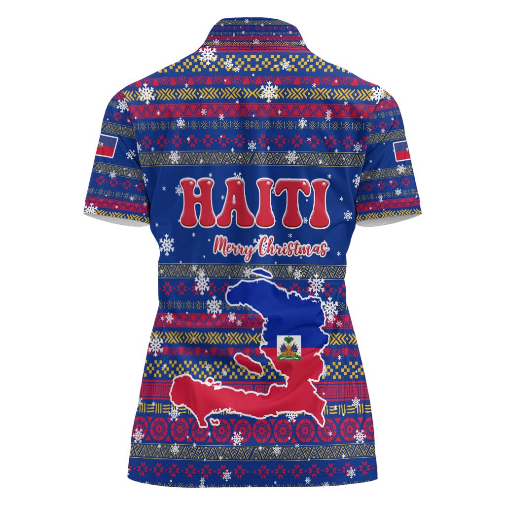 Haiti Christmas Women Polo Shirt with Blue Red Xmas Santa Snowflake and Map - Wonder Print Shop