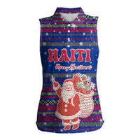 Haiti Christmas Women Sleeveless Polo Shirt with Blue Red Xmas Santa Snowflake and Map - Wonder Print Shop