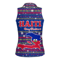 Haiti Christmas Women Sleeveless Polo Shirt with Blue Red Xmas Santa Snowflake and Map - Wonder Print Shop