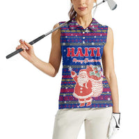 Haiti Christmas Women Sleeveless Polo Shirt with Blue Red Xmas Santa Snowflake and Map - Wonder Print Shop