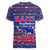 Haiti Christmas Women V-Neck T-Shirt with Blue Red Xmas Santa Snowflake and Map - Wonder Print Shop