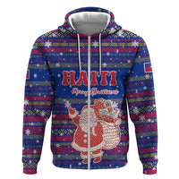 Haiti Christmas Zip Hoodie with Blue Red Xmas Santa Snowflake and Map - Wonder Print Shop