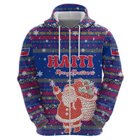 Haiti Christmas Zip Hoodie with Blue Red Xmas Santa Snowflake and Map - Wonder Print Shop