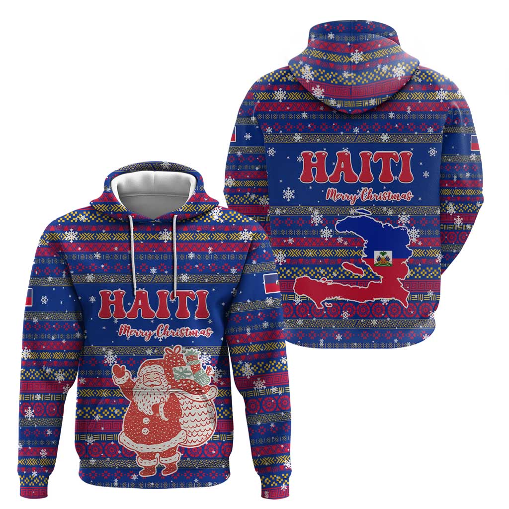 Haiti Christmas Zip Hoodie with Blue Red Xmas Santa Snowflake and Map - Wonder Print Shop
