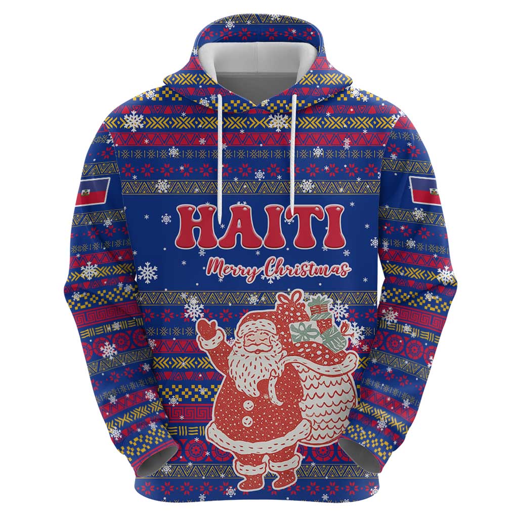 Haiti Christmas Zip Hoodie with Blue Red Xmas Santa Snowflake and Map - Wonder Print Shop
