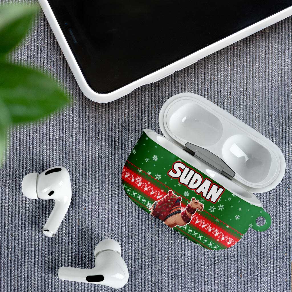 Sudan Christmas AirPods Case with Green Red Xmas Camel Snowflake and Coat of Arms - Wonder Print Shop