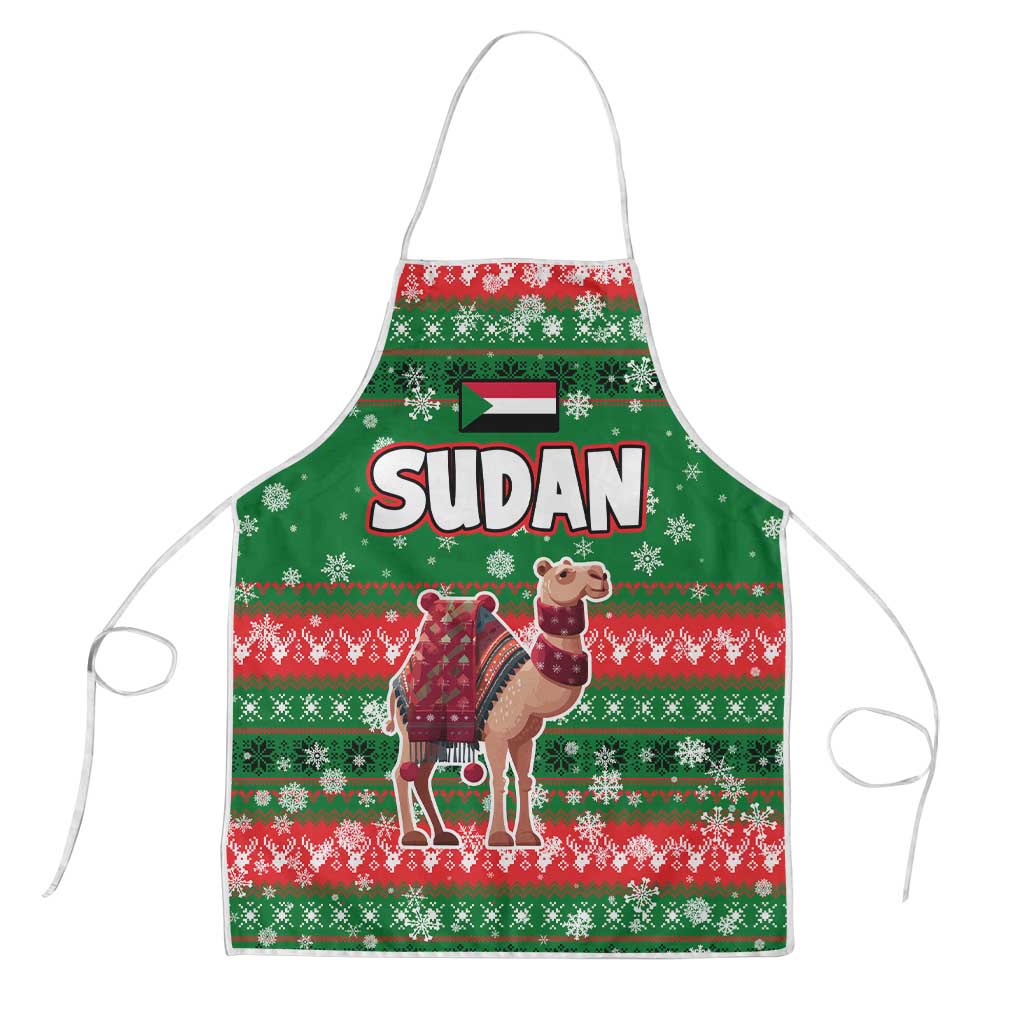 Sudan Christmas Apron with Green Red Xmas Camel Snowflake and Coat of Arms - Wonder Print Shop