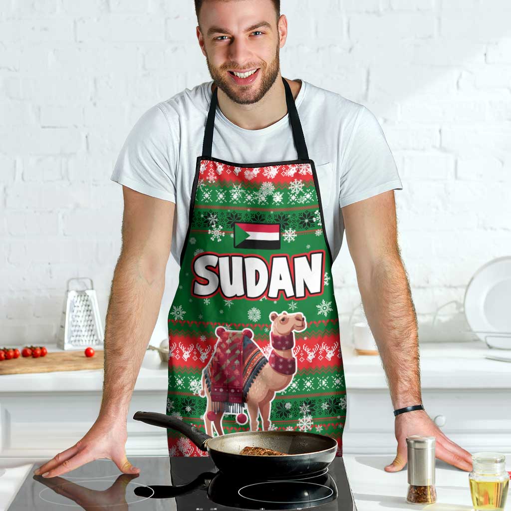 Sudan Christmas Apron with Green Red Xmas Camel Snowflake and Coat of Arms - Wonder Print Shop