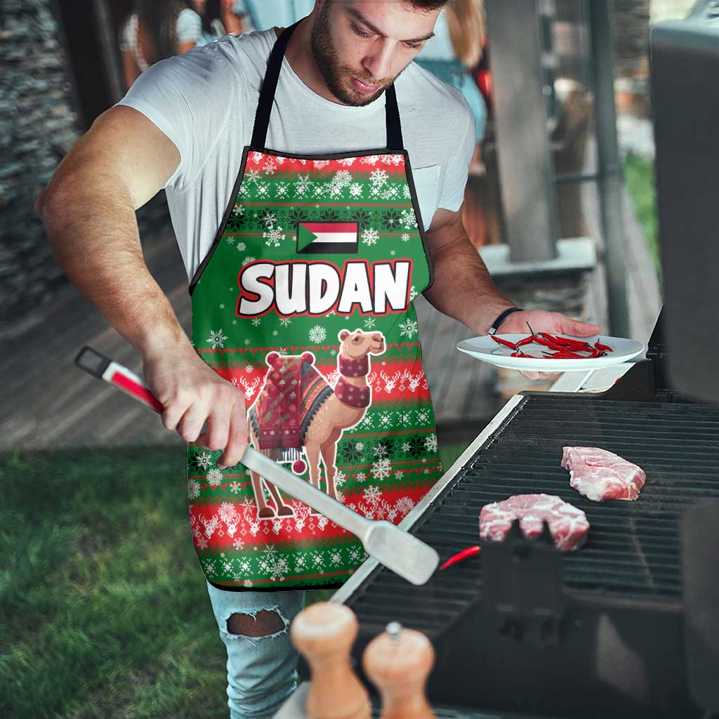 Sudan Christmas Apron with Green Red Xmas Camel Snowflake and Coat of Arms - Wonder Print Shop
